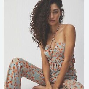 Free People Ginger Rose Halter Tassel tie crop top XS